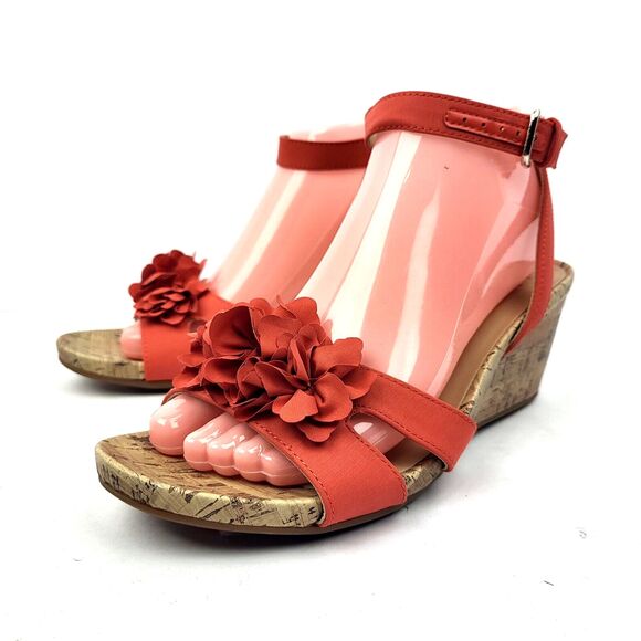 Naturalizer Womens Areda-Flower tangerine Wedge Sandals 8 M - Picture 1 of 12